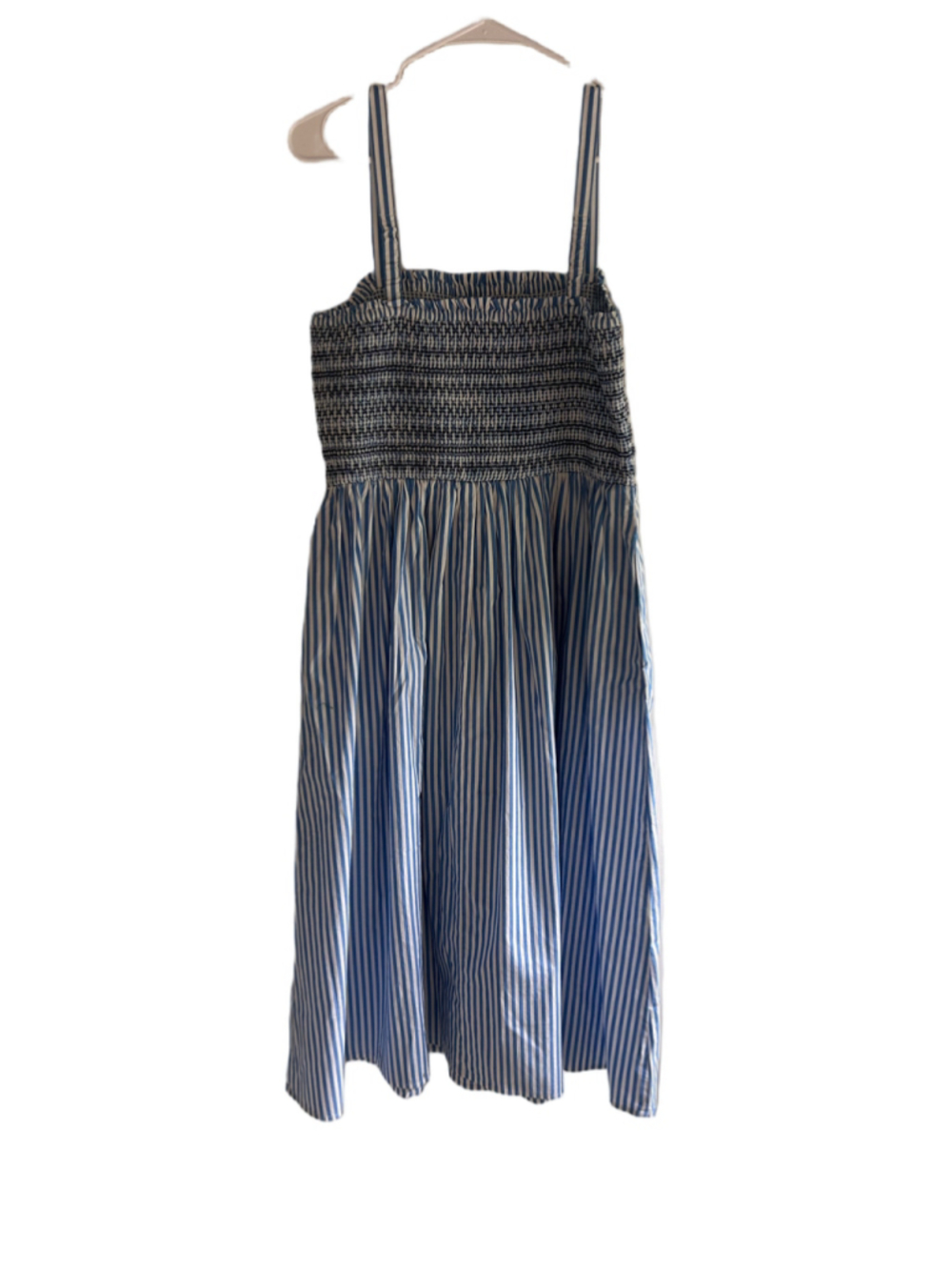 Women's J.Crew Blue and White Striped Smocked Midi Dress Size L - Picture 2 of 5
